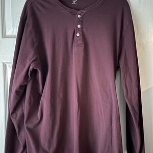 Lands' End Men's Maroon Super-T Long Sleeve Henley